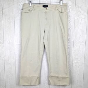 Izod Jeans Stretch Cuffed Capris Size 14 Light Tan Color Jean Like Fabric